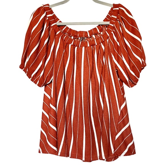 Anthropologie Elodie Off-Shoulder Top Terracotta Burnt Orange Stripes Size Large - Picture 2 of 8